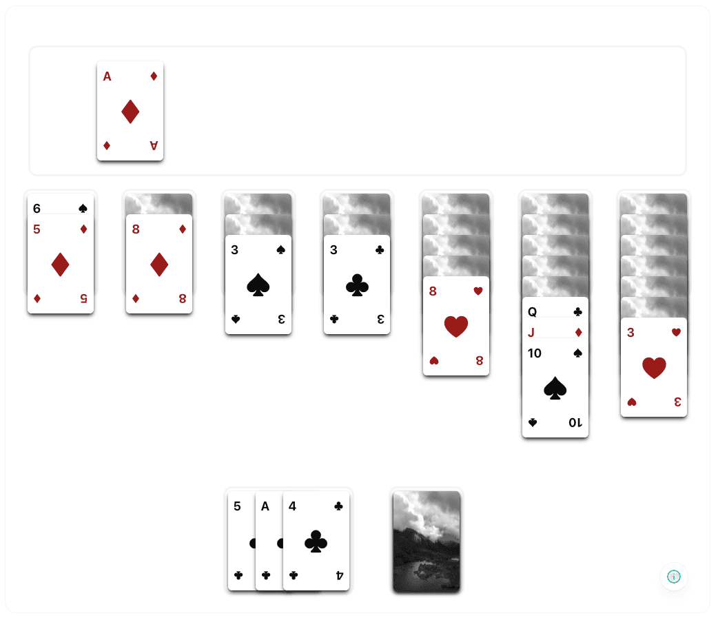 Image of Solitaire game board mid-game in a light theme.